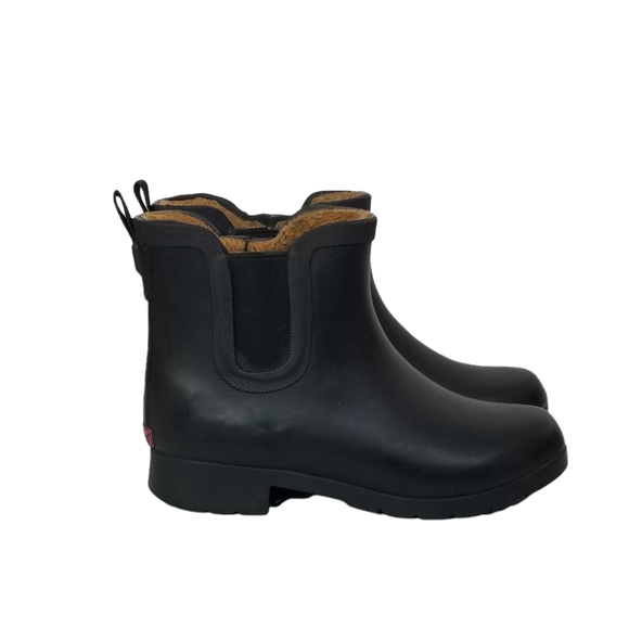 Chooka Delridge Womens Matte Black Fur Lined Chelsea Style Rain